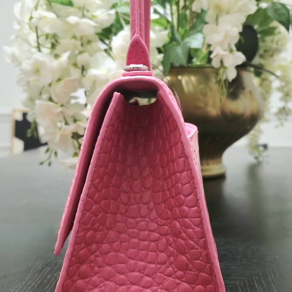 Balenciaga Hourglass Pink Crocodile-Embossed Top Handle Bag - Picture 4 of 13